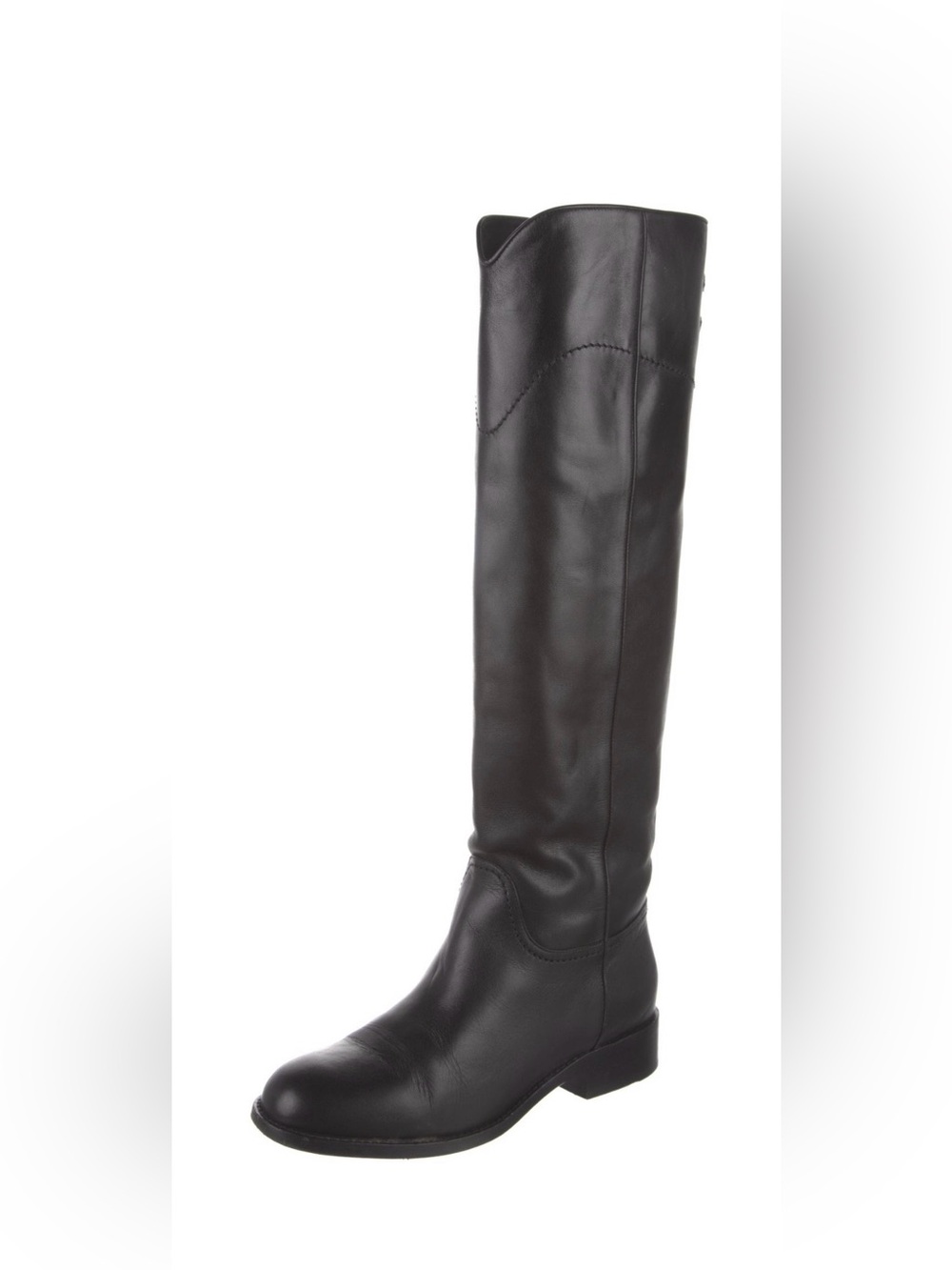 CHANEL Black Knee-High Leather Riding Boot